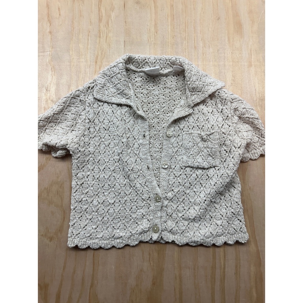 Zara Kids Crochet Knit Cardigan‎ Beige Short Sleeve Button Up Sweater Size 6 116